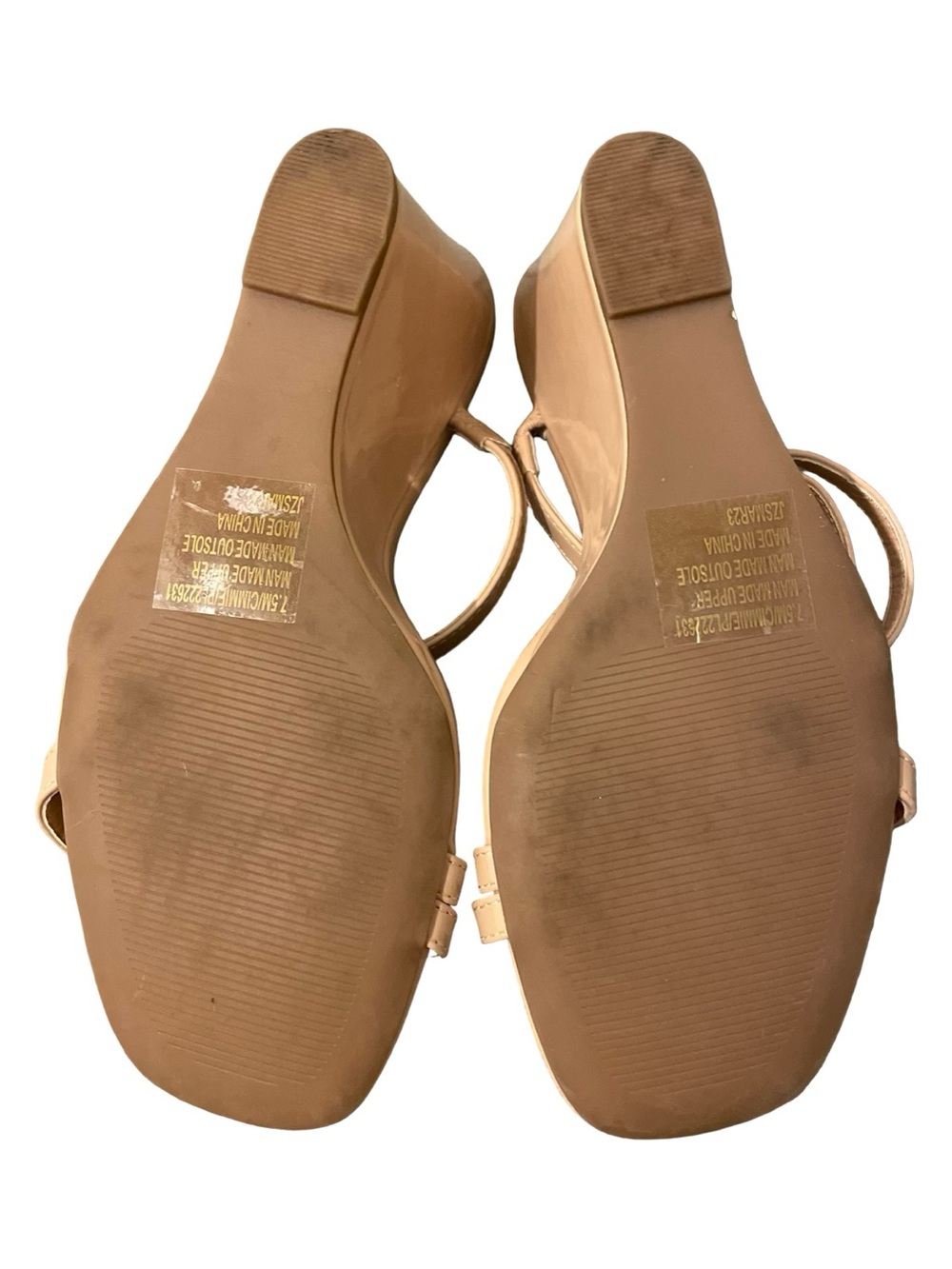 Sincerely Jules Cimmie Nude Patent Strappy Sandal Wedge Heels Size 7.5 - Picture 6 of 7